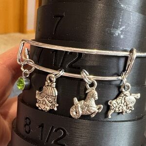 Silver Charm Bracelet with Green Accent
